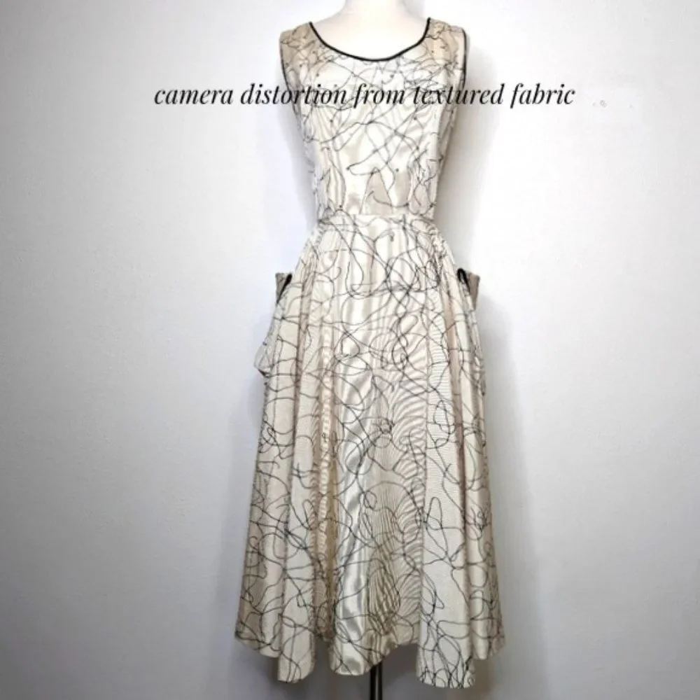 Vintage 50s Party Dress Circle Skirt Side Pockets Hand Sewn Midi - Picture 2 of 16
